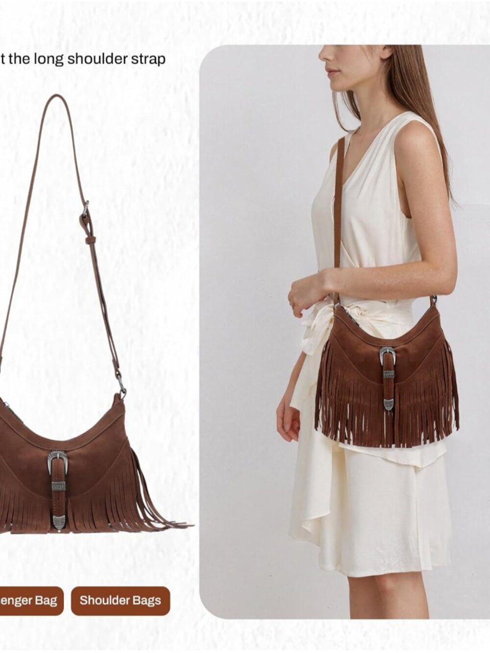 Western Fringe Hobo Purses for Women Tassel Crossbody Bag Underarm Shoulder Bags - Picture 4 of 7